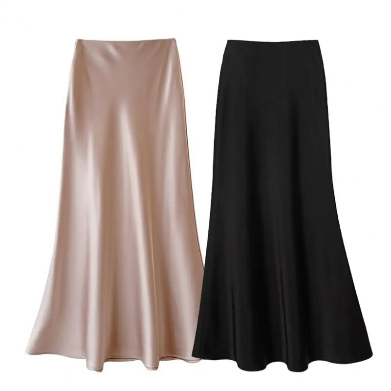 Женская Элегантная атласная юбка средней длины с завышенной талией и трапециевидным подолом «рыбий хвост», однотонная одежда для работы для женщин