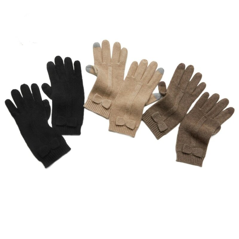 女性の暖かいカシミアの弓の手袋、中国の衣類メーカー、新しい冬、2023