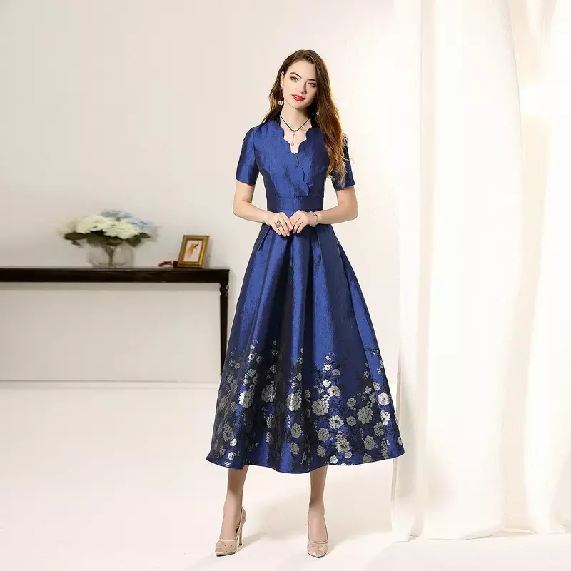 tailor shop custom made blue big dignified mother of the bride plus size dress wedding guest brocade dress