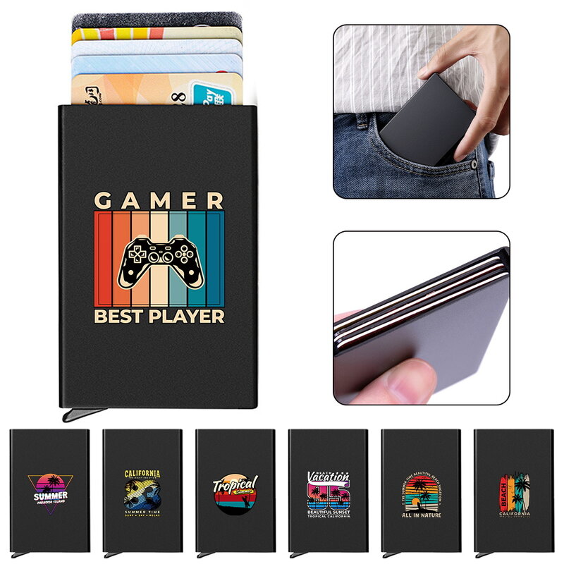 Męski identyfikator antykradzieżowy cienki aluminiowy metalowy portfel na karty przenośny portfel Carte kieszonkowy nowy świąteczny pudełko kartonowe kredytowy