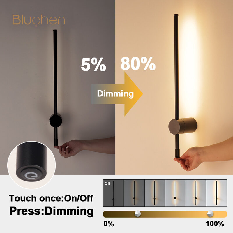 Remote Control Dimming Led Wall Lamp AC85-265 Modern Long Wall Light Fixture 800 1000mm Black Interior Wall Lamp Wall Sconce