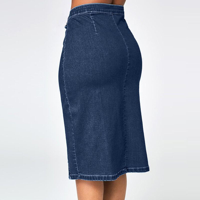 Moda damska Denim spódnica ołówkowa wysokiej talii do kolan niebieskie dżinsy spódnice letnie Casual Harajuku Vintage spódnice damskie
