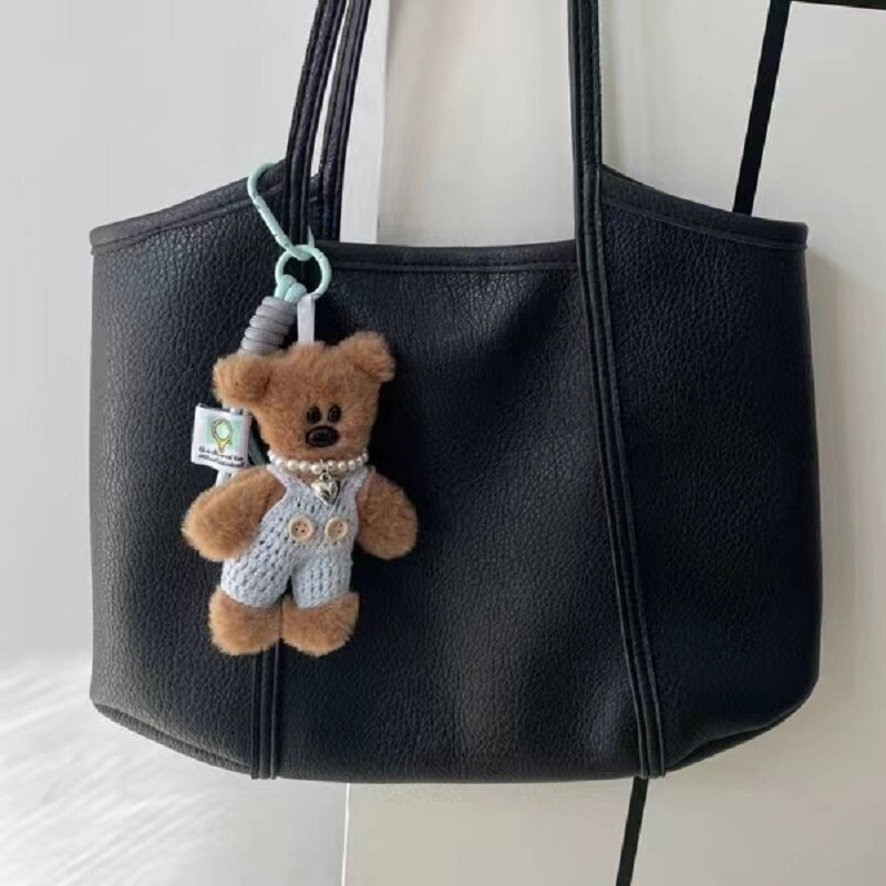 Pequeno urso Kawaii Plush Toy Keychain para crianças, pingente de mochila, Cartoon Anti Drop Chain, chaveiro bonito do carro, acessórios para mulheres, 15cm