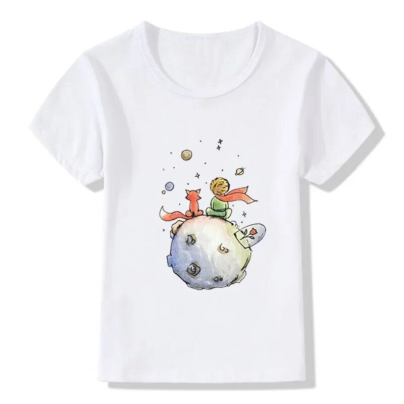 Kaus anak laki-laki/perempuan pakaian anak-anak kaus lucu gambar kartun pangeran kecil imut kaus atasan bayi kasual musim panas, HKP5449