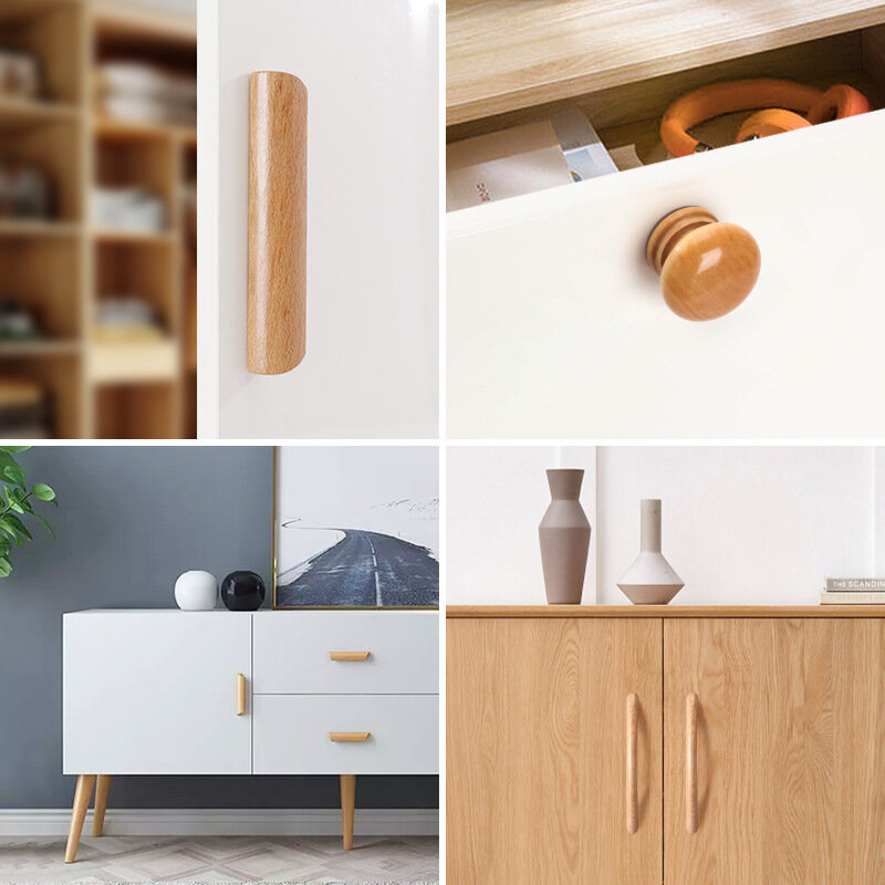 Manija de madera para puerta de armario, cajón, armario, muebles, manijas de cocina con tornillos de perilla, Hardware de simplicidad semicircular, 1 pieza