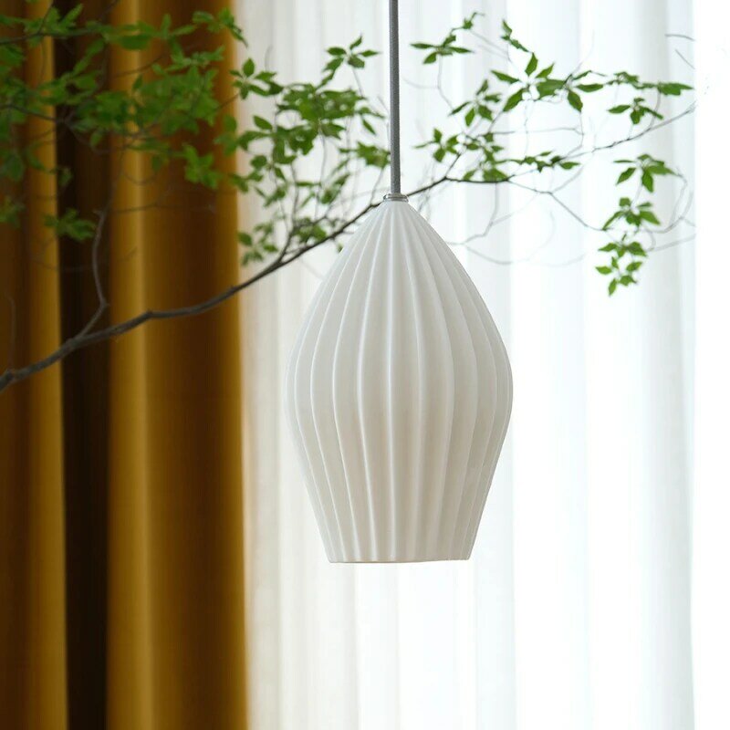 Lámpara colgante de cerámica acanalada blanca nórdica, candelabro de iluminación colgante para restaurante, comedor, mesa, estudio, cabecera, decoración de habitación