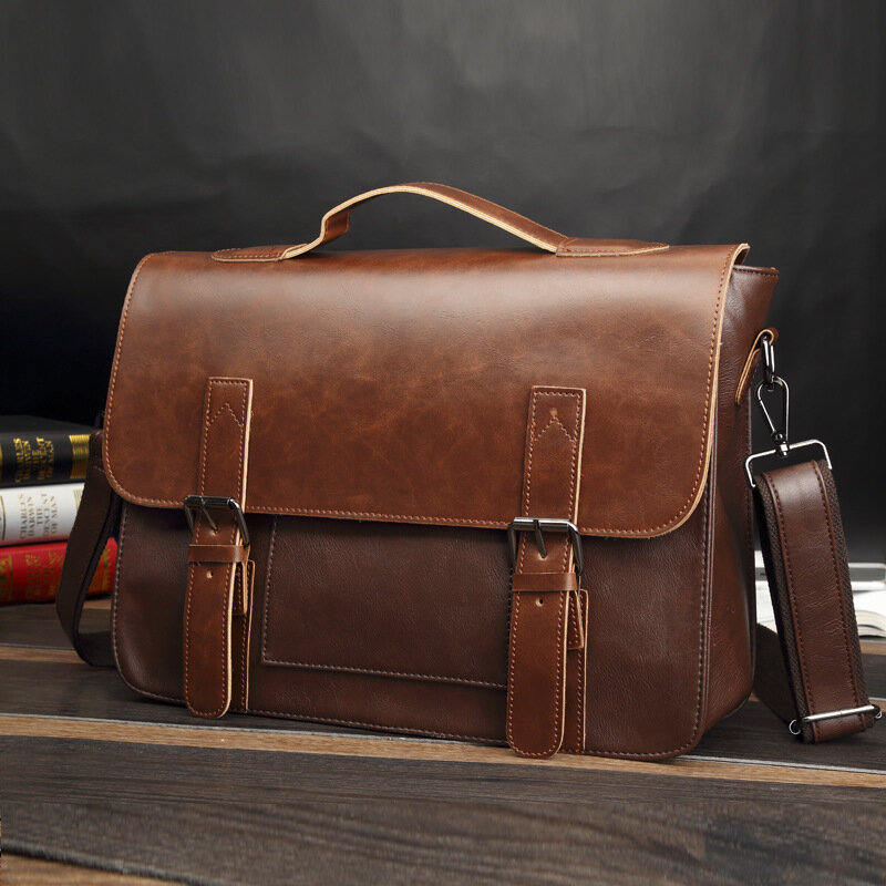 Fashion Leather Briefcase Men Women Handbags Waterproof Large Capacity  Messenger Bags Briefcase Laptop Shoulder Crossbody Bag