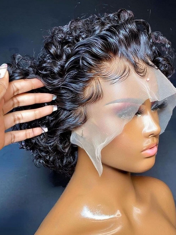 Perucas de renda frontal para mulheres negras, cabelo humano, Bob curto, peruca de corte Pixie, 13x1