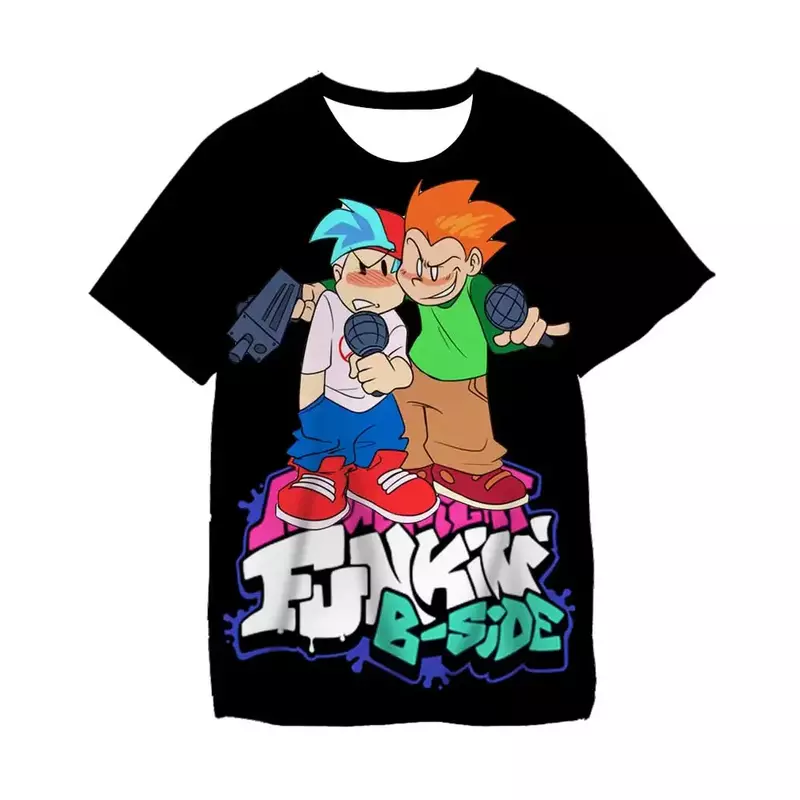 Minho Kids Friday Night Funkin Game T-shirt for Boys Summer Children's Clothes Harajuku Short-sleeved Cartoon Print Tops Dropshi