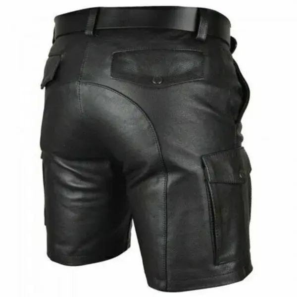 Pantaloncini Cargo da uomo in vera pelle di vacchetta pantaloncini neri con tasche Cargo con cintura