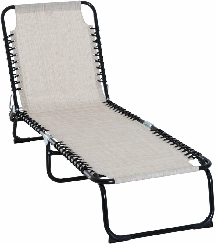 Folding Chaise Lounge Pool Chair, Patio Sun Tanning Chair, Outdoor Lounge Chair Reclining Back, Pillow, Breathable Mesh