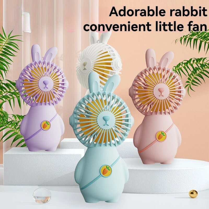 만화 토끼 휴대용 소형 전기 선풍기, 다양한 시나리오에 적합한 귀여운 무음, USB 충전식 휴대용 선풍기, 신제품