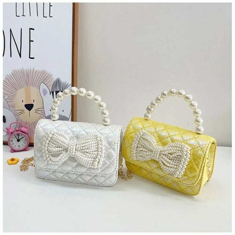 Bowknot Mini Shoulder Bags Durable Pearl Handbags Purse Little Girls