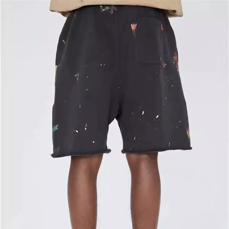 24ss Splash Ink Graffiti SAINT LOUIS Black Shorts For Men Women 1:1 Best Quality SSSaint Oversized Shorts