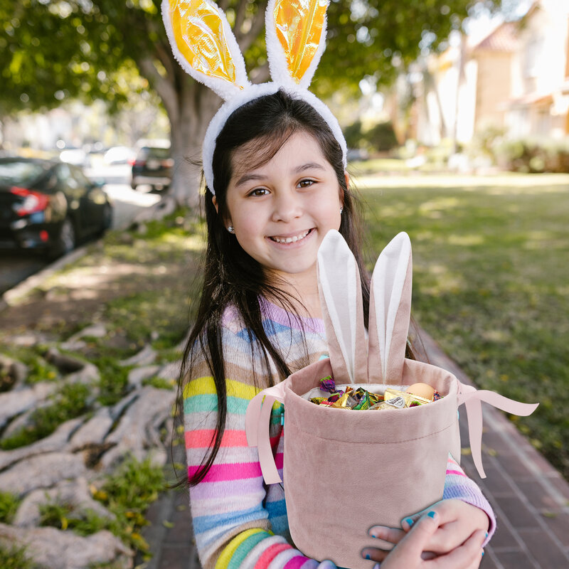 Bolsa de conejo de Pascua de terciopelo, accesorios de orejas de conejo, caja de dulces de boda de azúcar de yeso, decoración linda, bolsa de cordón de colores mezclados
