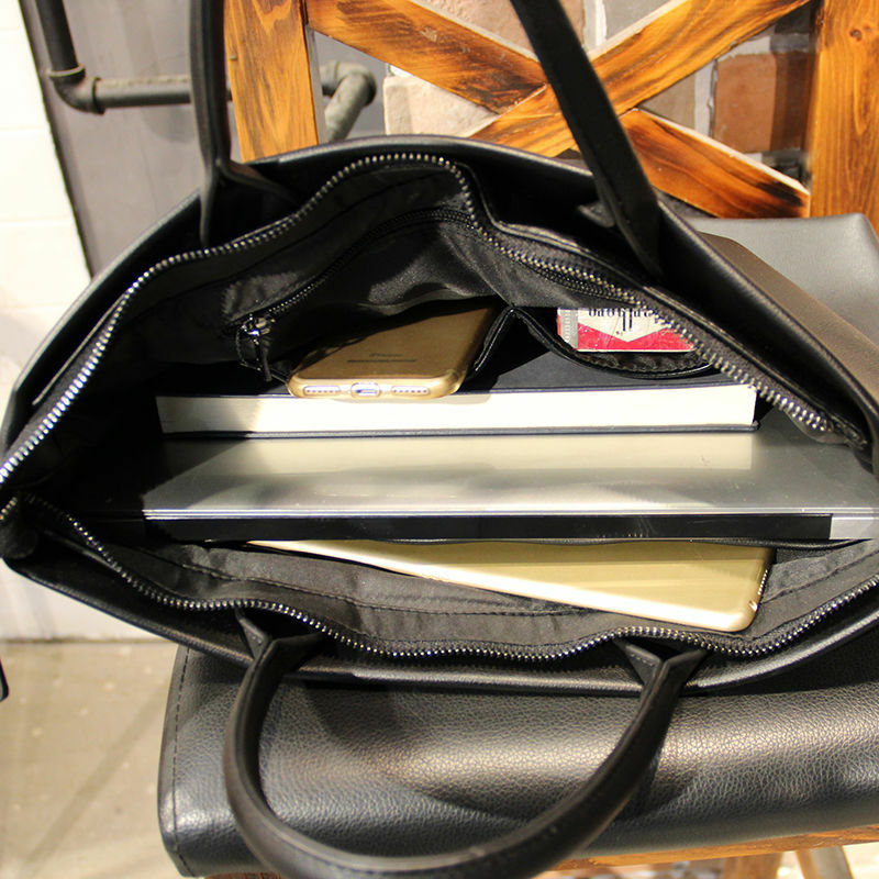 Tas kantor kulit PU bisnis pria, kantung Laptop laki-laki tipis modis, tas kikir hitam kasual mewah dengan ritsleting