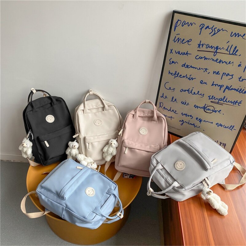 New Solid Color Multi-Pocket Backpack Men Women Nylon Handbag Large-Capacity Leisure Students Schoolbag Simple Computer Backpack