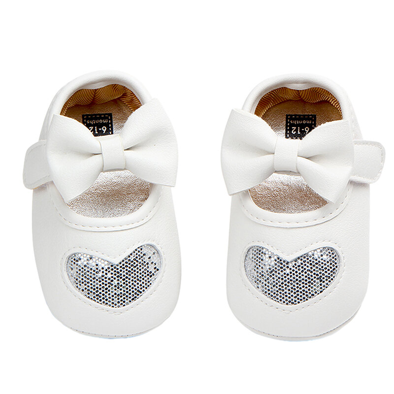 Toddler Baby Girls Mary Jane Flats Non-Slip Sequin Heart Princess Dress Shoes Infant Crib Children's Shoes