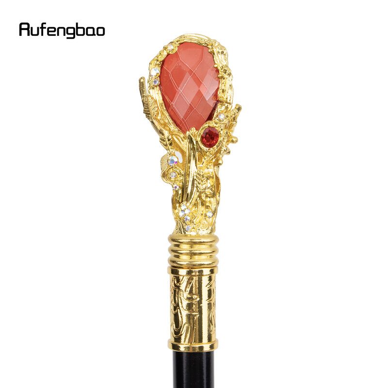 Tongkat berjalan emas tipe berlian merah, tongkat Cosplay elegan modis dekoratif 95cm