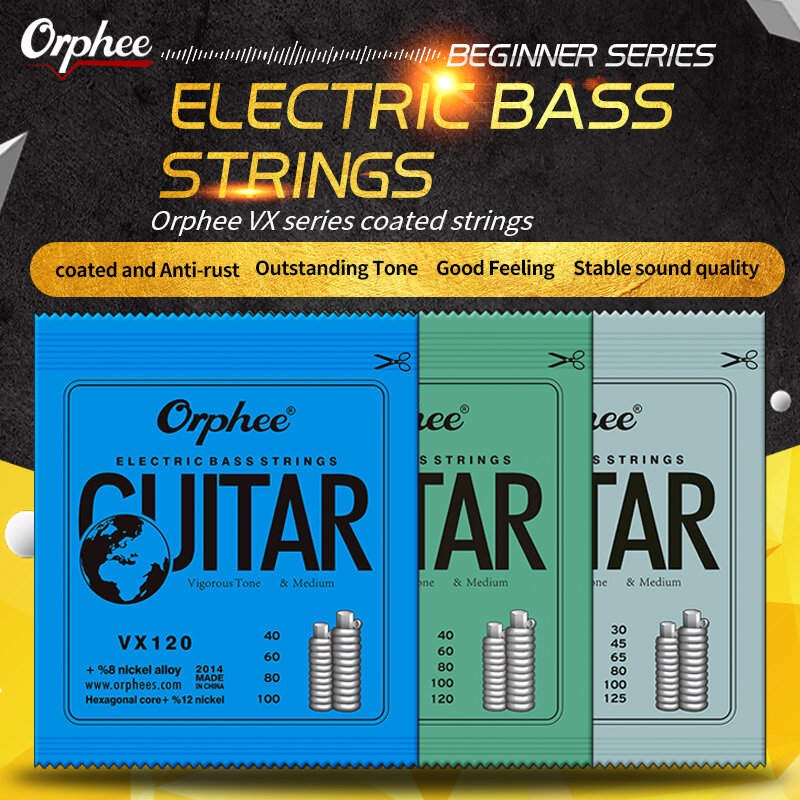 Orphee-cuerdas de bajo eléctrico VX, acero al carbono medio, cuerdas de aleación chapadas en níquel para bajo eléctrico, accesorios para guitarra