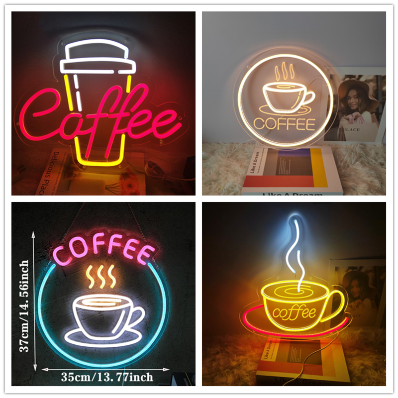 Coffee Neon Sign Luminous LED Sign for Cafe Bar Resturant USB Letter Neon Light Signs Wall Decor Beer Pub Bedroom Birthday Party
