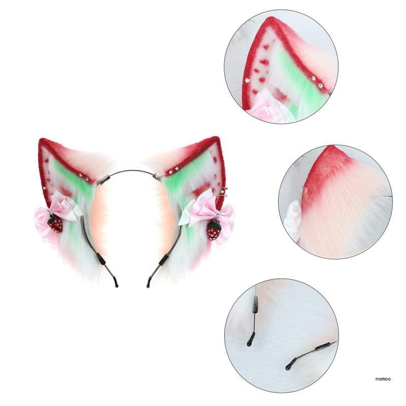 Cały mecz pluszowy Lolita Animal Cosplay pałąk truskawka na nakrycie głowy z kocimi uszami