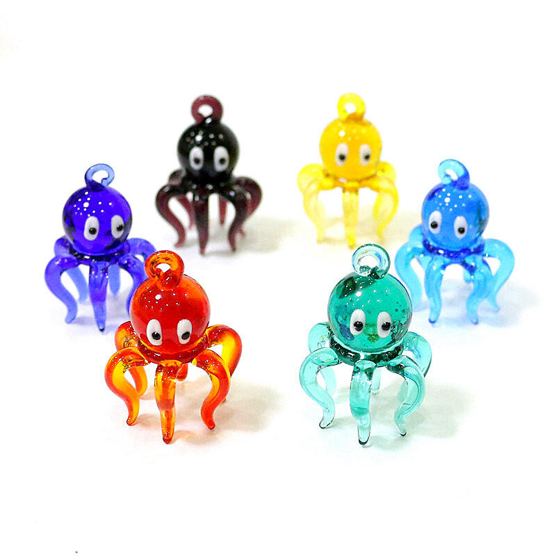 Mignon miniature pieuvre figurines Murano charmes en verre pendentifs décoration d’aquarium animaux marins figurines miniatures pendules idées DIY bijoux pour femmes colliers boucles d’oreilles fabrication accessoires