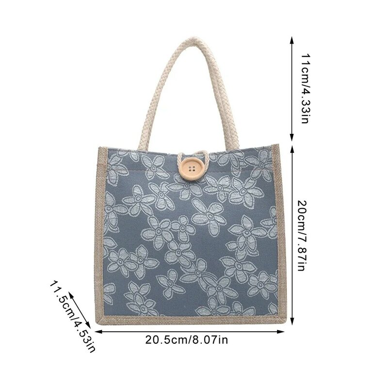ISKYBOB Linen Eco-friendly Shopping Bag Gift Bag Handbag Large Capacity Grocery Bag Women Casual Button Tote Bag Portable Pouch