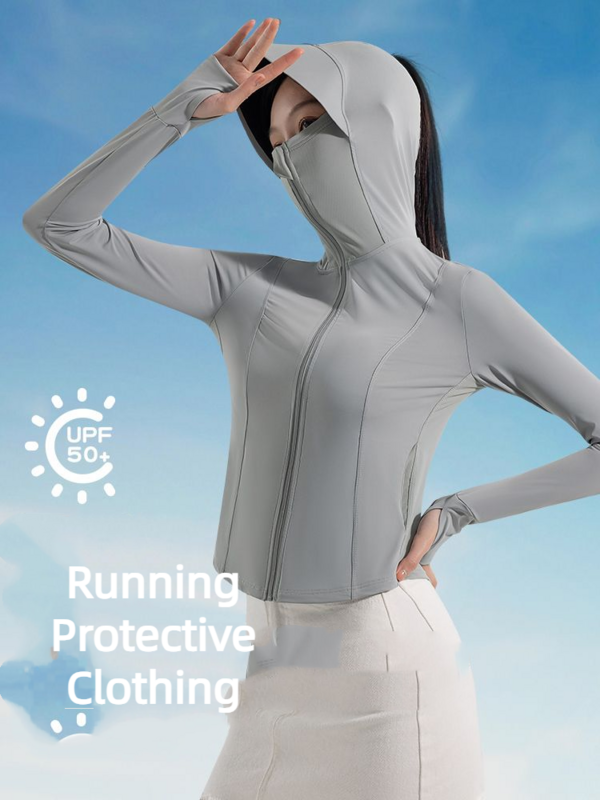 Ropa de protección solar para correr para mujer, chaquetas ajustadas a la moda, abrigo de Yoga de manga larga Anti-UV para exteriores, ropa deportiva de verano, 2024