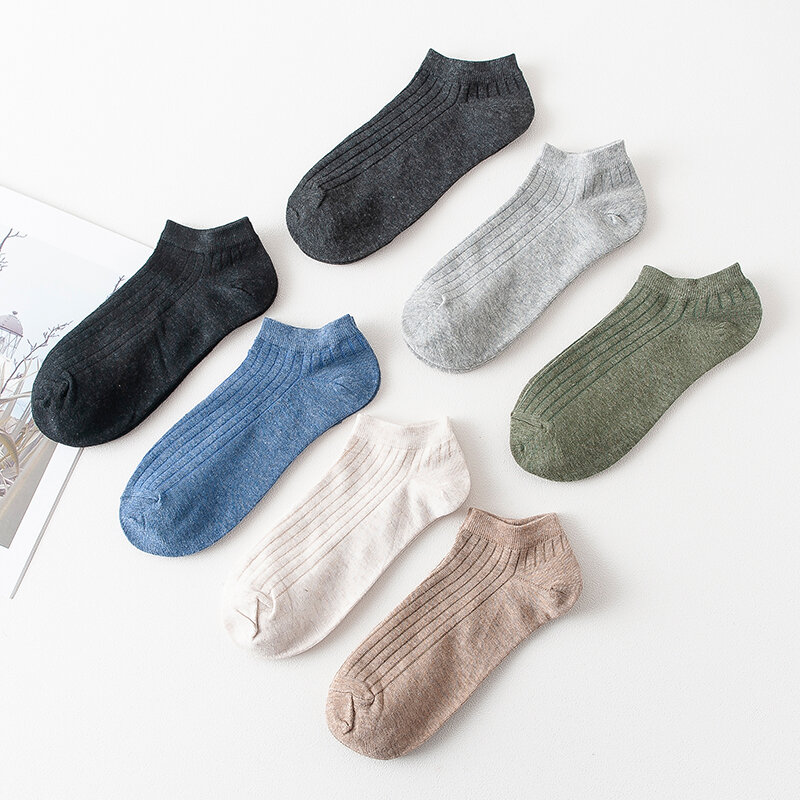 Goodual – chaussettes courtes en coton pour hommes, 5 paires, décontractées, à rayures, confortables, couleur unie, à la mode
