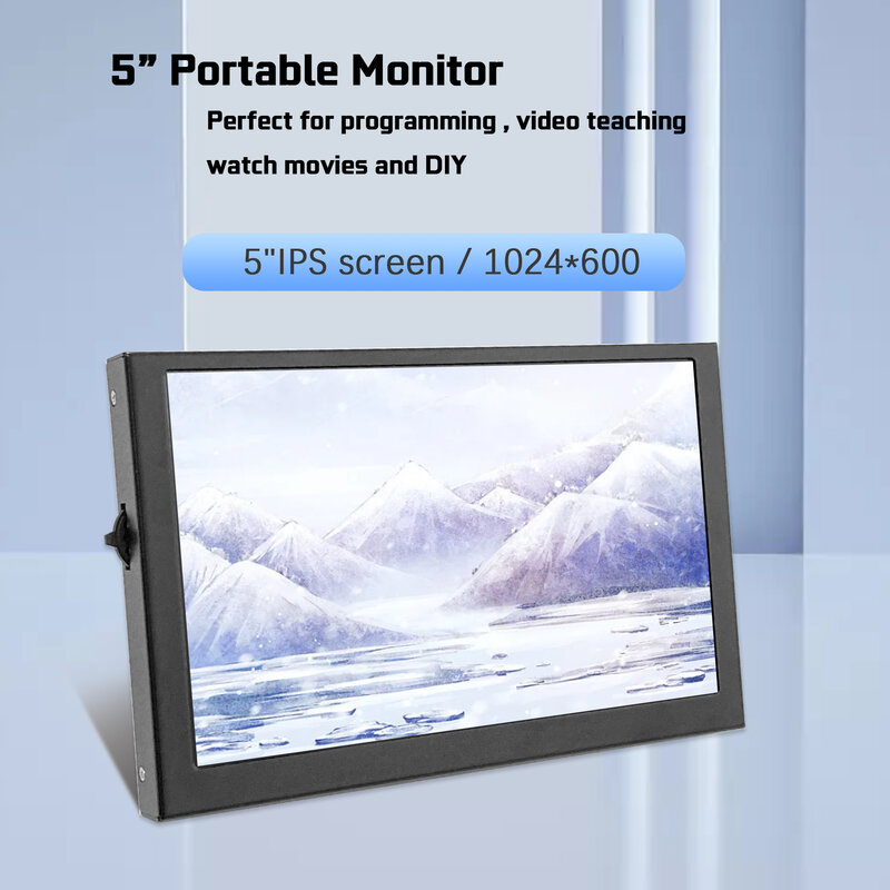 5inch Monitor HD(H)1024×600 mini IPS LCD display metal casing,with Mini HD/TYPE-C input, compatible with PC, laptop Raspberry Pi