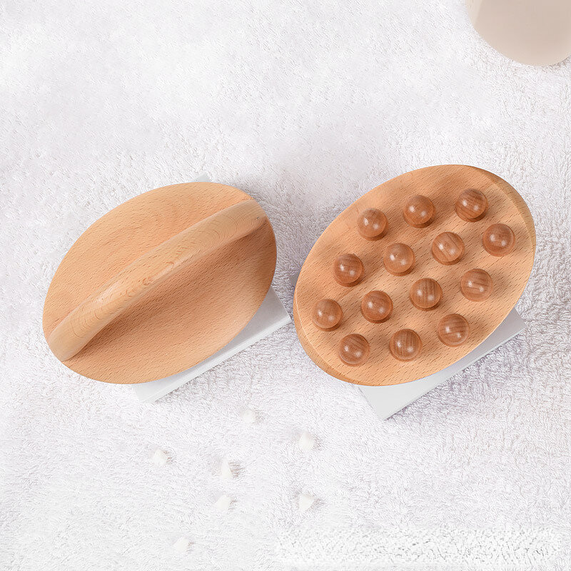 Massage Brush 14 Beads Natural Wood Waist Leg Body Meridian Scraping SPA Therapy Anti Cellulite Relaxation Tool Handheld Gua Sha