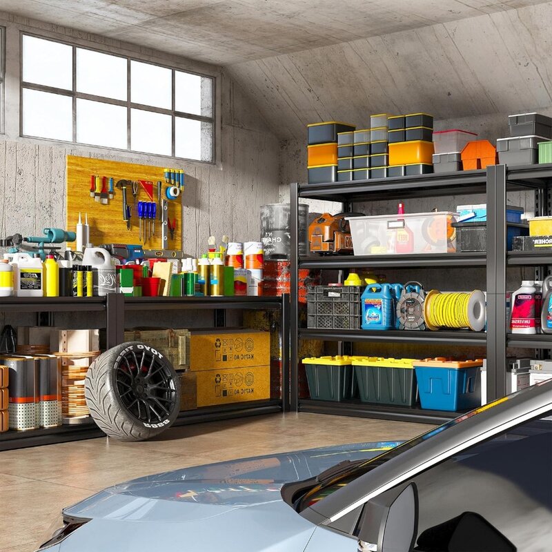 Raybee-Heavy Duty Garage Storage Prateleiras, Prateleiras ajustáveis para armazenamento, 4 Tiers, 40 "Wide, 4 Packs