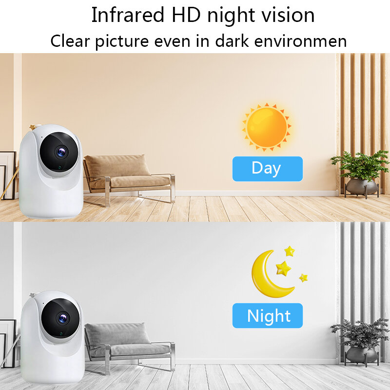 Kamera Wifi 4MP Tuya rumah pintar, CCTV rumah pintar IP tanpa kabel Monitor bayi Audio dua arah penglihatan malam