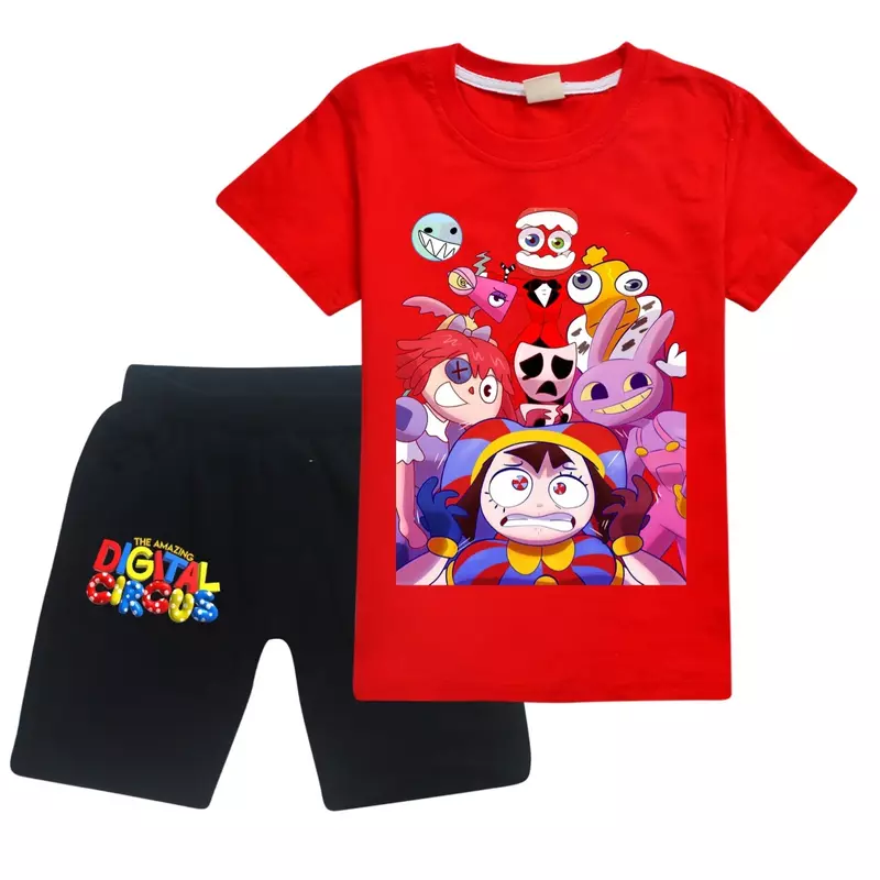 Новая детская одежда удивительный цифровой цирковый удобный костюм для мальчиков и девочек футболка + шорты впитывающий пот спортивный костюм