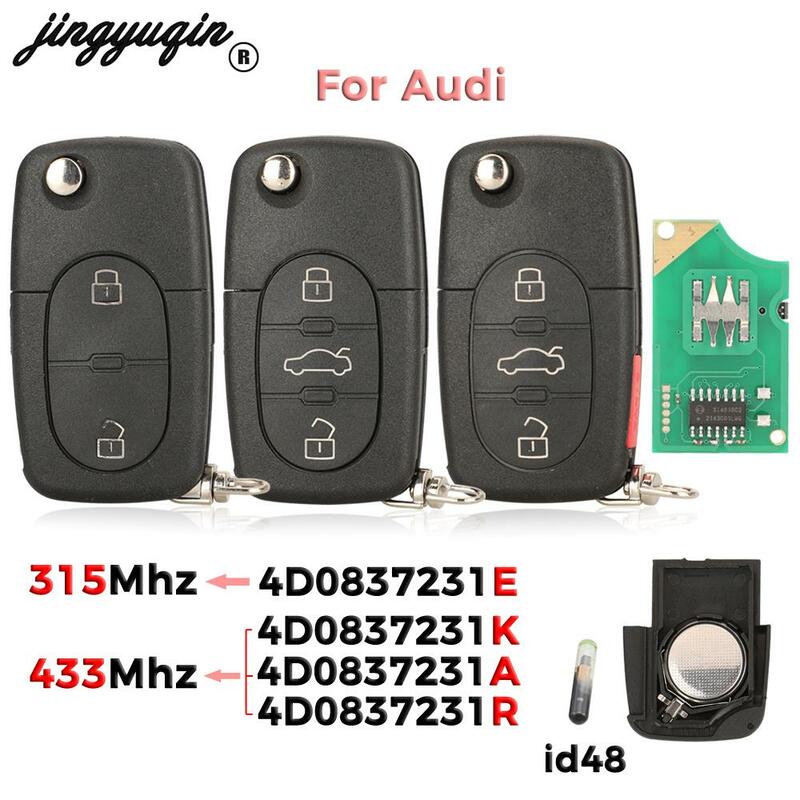 Jingyuqin 4d0 837 231 E/ K/ A/ R 315Mhz/433Mhz Voor Audi A3 A4 A6 A8 Tt Rs4 Quattro Oude Modellen Id48 Chip Vouwbare Auto Remote Sleutel