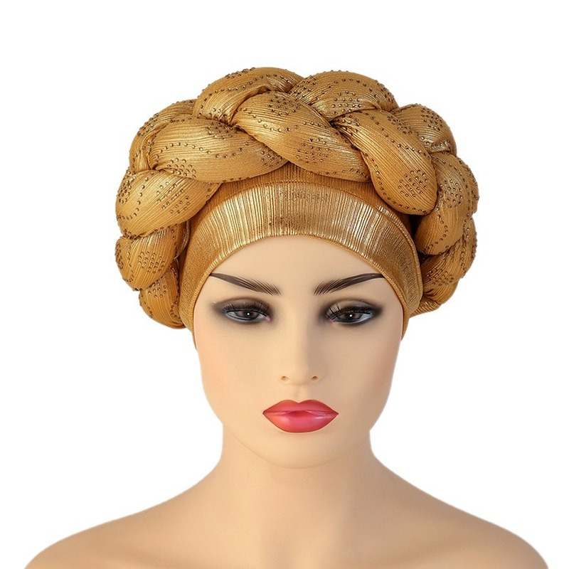 Auto Gele African Headtie Bonnet Hat turbante per le donne Muslim Head Wrap sciarpa Shimmer pieghettato Hijab Aso Oke Inner Hijab Cap