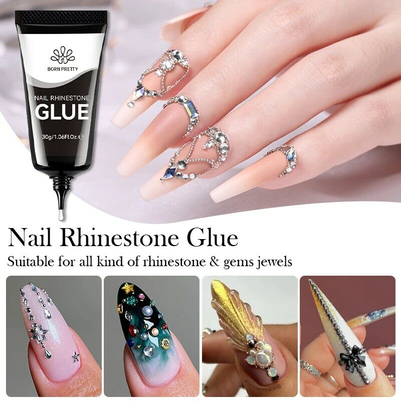 NASCIDO PRETTY Nail Rhinestone Glue, Gel Super Forte, Cola de Unhas para Encanto de Unhas, 3D Nails Bling Gel para Decoração, Nails Gems, 30ml