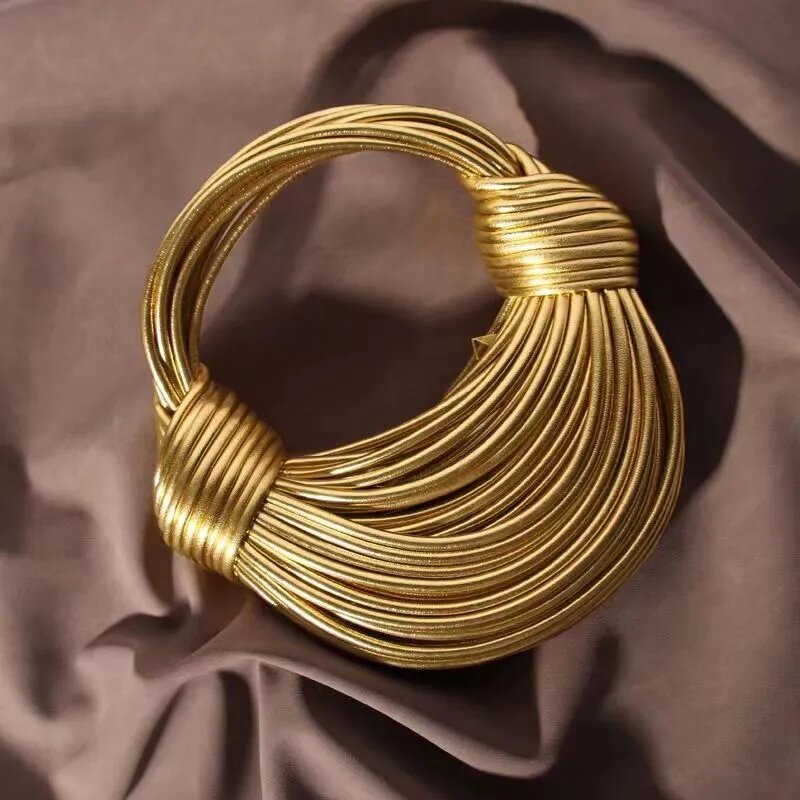 Handtaschen für Frauen neue Gold Luxus Designer Marke hand gewebte Nudel taschen Seil geknotet gezogen Hobo Silber Abend Clutch Chic