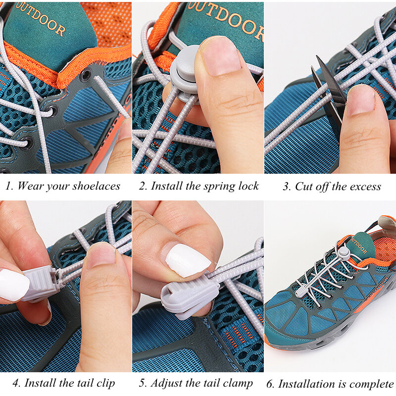 Round Shoe Laces Elastic No Tie Shoelaces Plastic Lock  Suitable For All Sports Shoes Accessories Lazy Shoe Lace Rubber band