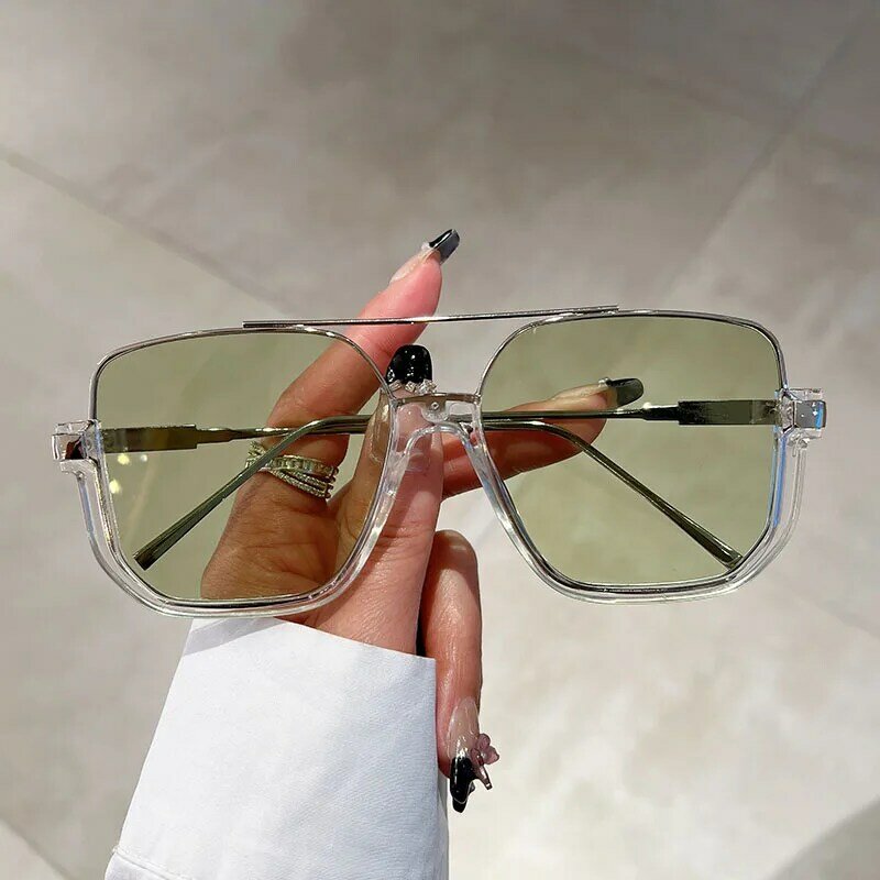 KAMMPT Vintage Oversized Sunglasses Fashion Men Women Square Shades Eyewear Trendy Ins Popular Brand Design UV400 Sun Glasses