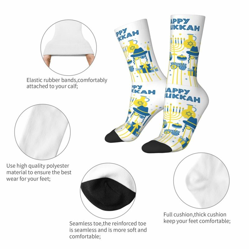 Autumn Winter Casual Unisex Jewish Holiday Hanukkah Socks Menorah Breathable Football Socks