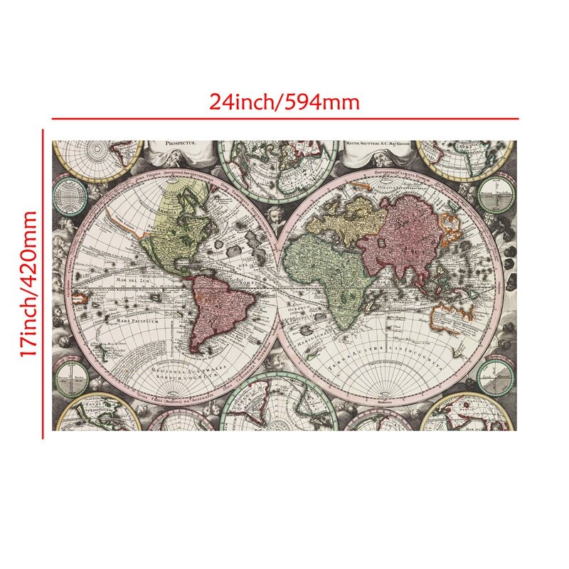 Póster Vintage de mapa del mundo para decoración del hogar, lienzo no tejido, impresiones artísticas de pared, suministros escolares, 59x42cm