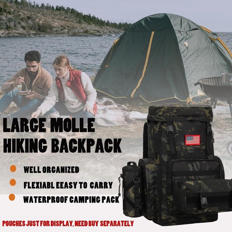 男性用の大きなキャンプ用バックパック、ミリタリーモイル、ハイキングデイパック、60l70l85l、防水バックパッキングリュックサック