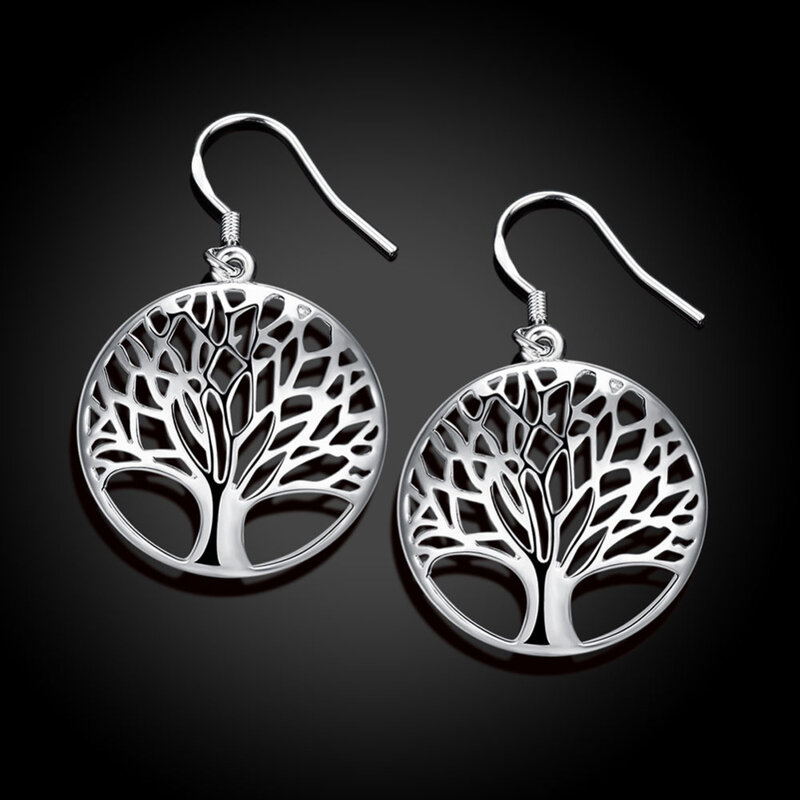 Heiße Sterling Silber hohl geschnitzte runde Baum Tropfen Ohrringe für Frauen hochwertige Modeschmuck Party Weihnachts geschenk