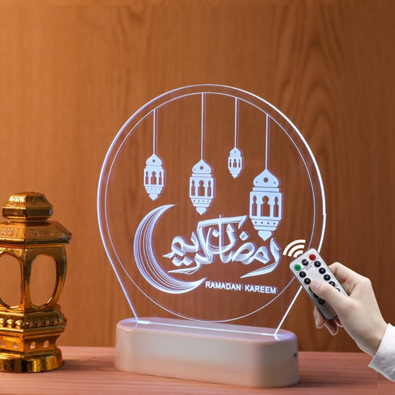 Lámpara LED para dormir con ilusión 3D Ramadán musulmán, alimentada por batería, Eid Mubarak, luz noche colorida,