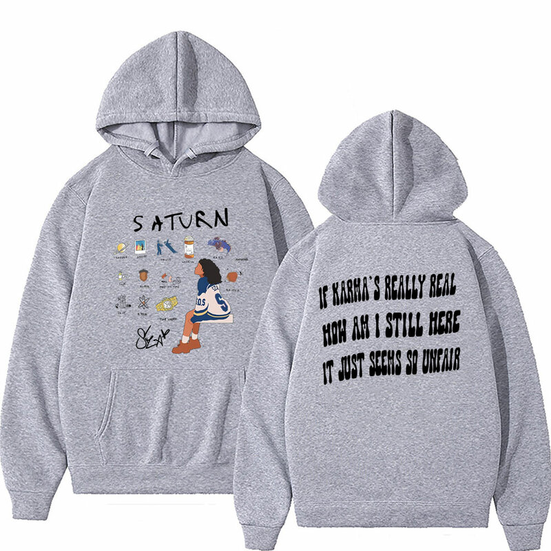 Rapper SZA 2024 New Album Saturn Double Sided Graphic Hoodie Men Women Hip Hop Vintage Streetwear Male Casual Cotton Pullover