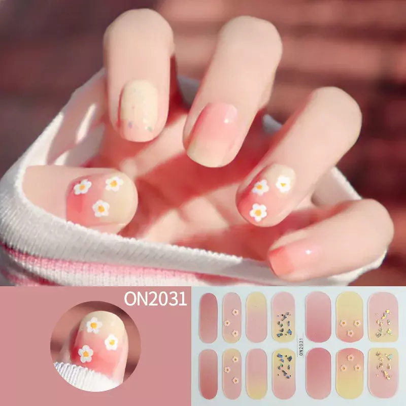 14Tips 3D Uv Gel Nail Stickers Flowers Gradient Color Adhesive Full Cover Semi Cured Gel Nail Wraps DIY Manicure Arts Decals