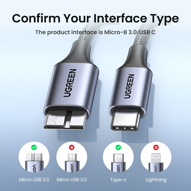 Ugreen-Cable USB tipo C a Micro B 3,0, Cable de sincronización de datos rápida para Macbook, disco duro, HDD, SSD, carcasa, 5Gbps, 3A