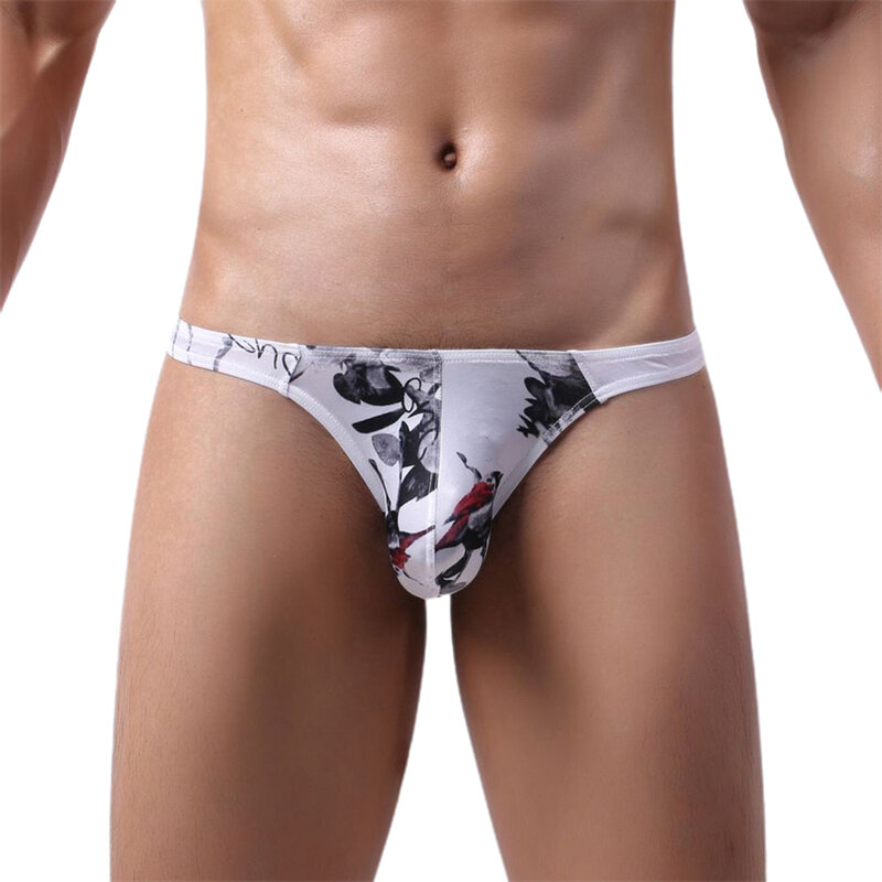Sexy Men Low Waist Printed Thong Sissy Lingerie Bulge Pouch Underwear Print Briefs Male Seamless Underpants Elastic Panties